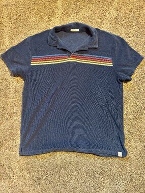 Marine Layer Terrycloth Short Sleeve Polo Rainbow Stripe Size Large